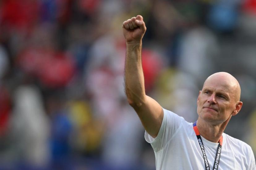 Norway's head coach Staale Solbakken celebrates after winning the 2026 World Cup round of 16 football match between Brazil and Norway at the New York/New Jersey Stadium in East Rutherford on July 5, 2026. ANGELA WEISS / AFP