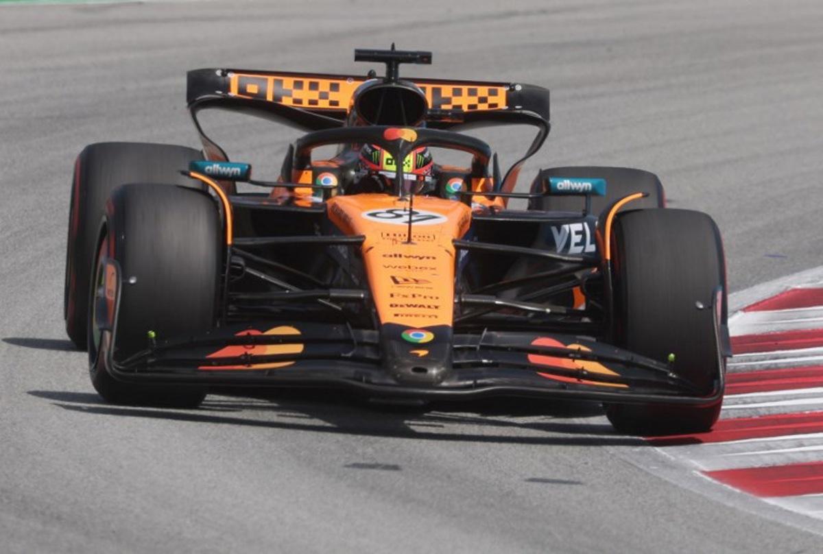 McLaren's Australian driver Oscar Piastri leads during the Spanish Formula One Grand Prix at the Circuit de Catalunya in Montmelo, on the outskirts of Barcelona, on June 1, 2025. Pierre-Philippe MARCOU / AFP
