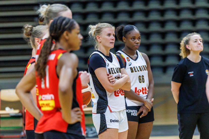 Belgium's Julie Vanloo pictured during at a training session of Belgian basketball national team, the Belgian Cats, in Kortrijk, Thursday 13 August 2026. Cats are preparing the world cup in Germany in September. BELGA PHOTO KURT DESPLENTER