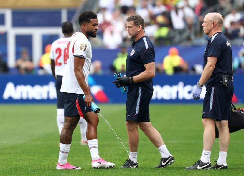 England's defender #24 Reece James reacts during the 2026 World Cup Group L football match between England and Ghana at the Boston Stadium in Foxborough on June 23, 2026. FRANCK FIFE / AFP