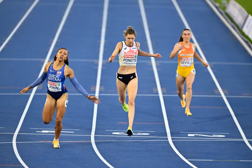 Belgian Helena Ponette pictured during the Women's 400m final on the sixth day of the European Athletics Championships (August 10-18) in Birmingham, United Kingdom, on Saturday 15 August 2026. BELGA PHOTO ERIC LALMAND