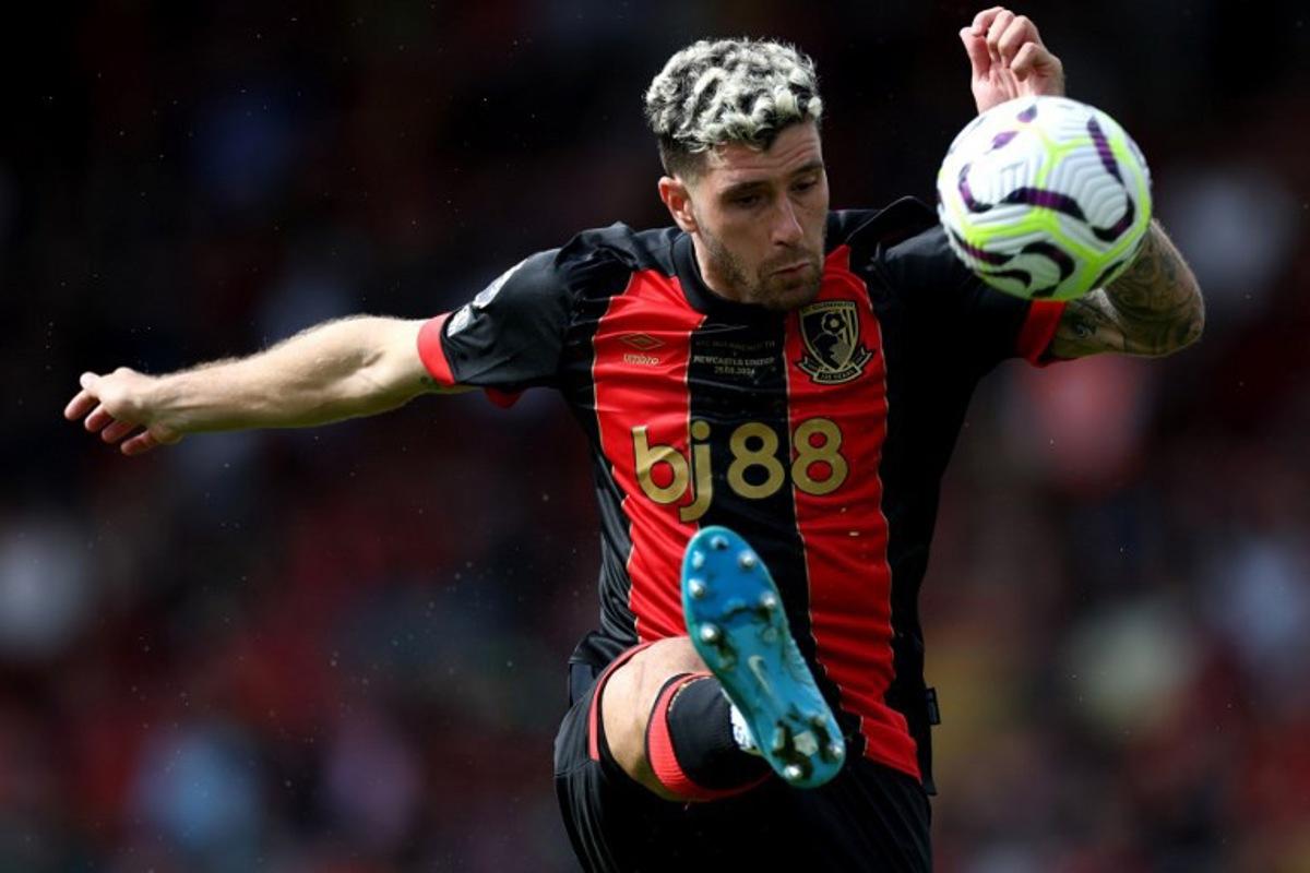 Bournemouth's Argentinian defender #05 Marcos Senesi controls the ball during the English Premier League football match between Bournemouth and Newcastle United at the Vitality Stadium in Bournemouth, southern England on August 25, 2024. Adrian DENNIS / AFP