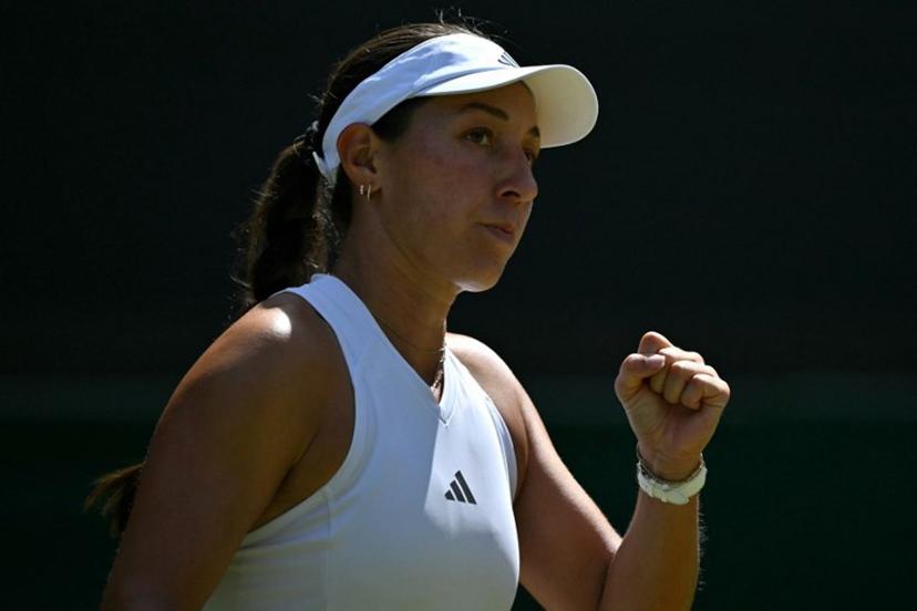 US player Jessica Pegula celebrates winning the second set against US player Iva Jovic during their women's singles round of sixteen tennis match on the seventh day of the 2026 Wimbledon Championships at The All England Lawn Tennis and Croquet Club in Wimbledon, southwest London, on July 5, 2026. Glyn KIRK / AFP