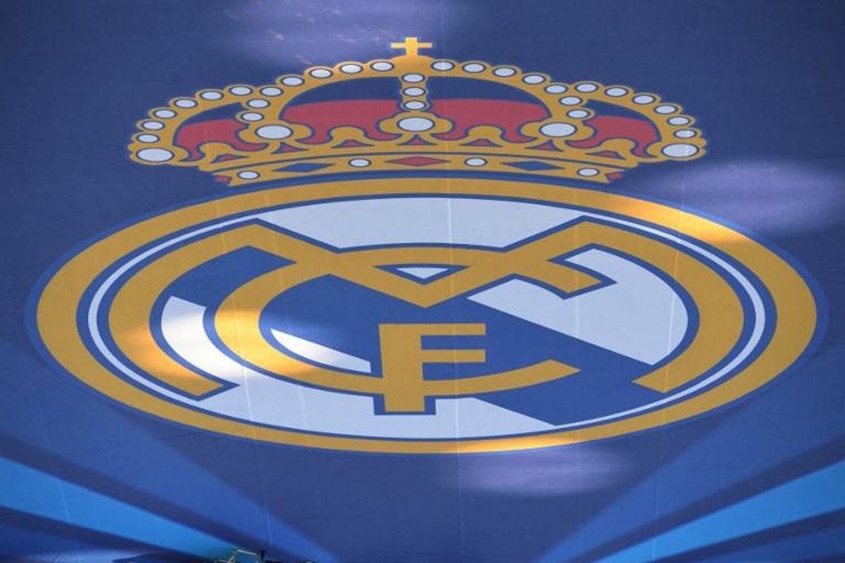 View of Real Madrid's logo before the UEFA Champions League final football match between Liverpool and Real Madrid at the Olympic Stadium in Kiev, Ukraine on May 26, 2018. Franck FIFE / AFP