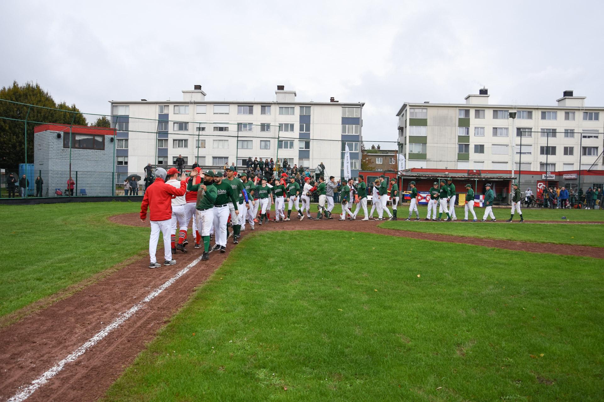 ATTENTION EDITORS - HAND OUT PICTURES - EDITORIAL USE ONLY - MANDATORY CREDIT KBBSF Hand out pictures released on Monday 21 October 2019, by the Koninklijke Belgische Baseball en Softball Federatie KBBSF shows the Deurne Spartans, after becoming Belgian Champions. The Deurne Spartans and the Borgerhout Squirrels competed in a best-of-5 series. HAND OUT KBBSF