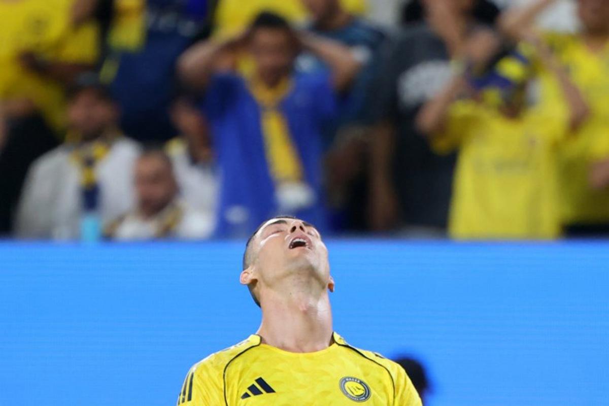 Nassr's Portuguese forward #07 Cristiano Ronaldo reacts during the 2026 AFC Champions League Two final football match between Al-Nassr and Gamba Osaka at the Al-Awwal Park Stadium in Riyadh on May 16, 2026. Fayez NURELDINE / AFP