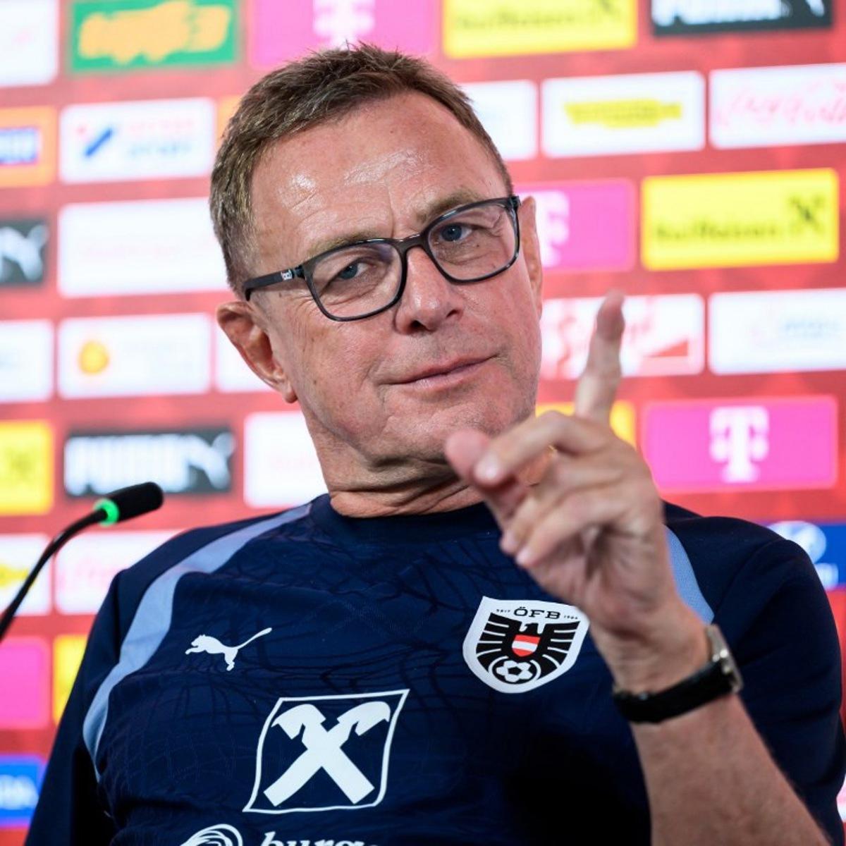 Austria's head coach Ralf Rangnick speaks during a press conference in Vienna on May 31, 2026, on the eve of the friendly footbal match between Austria and Tunisia. MAX SLOVENCIK / APA / AFP