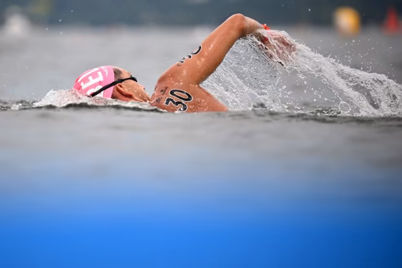 Belgium's Logan Vanhuys competes in the men's 5km open water swimming event during the World Aquatics Championships in Fukuoka on July 18, 2023. Philip FONG / AFP