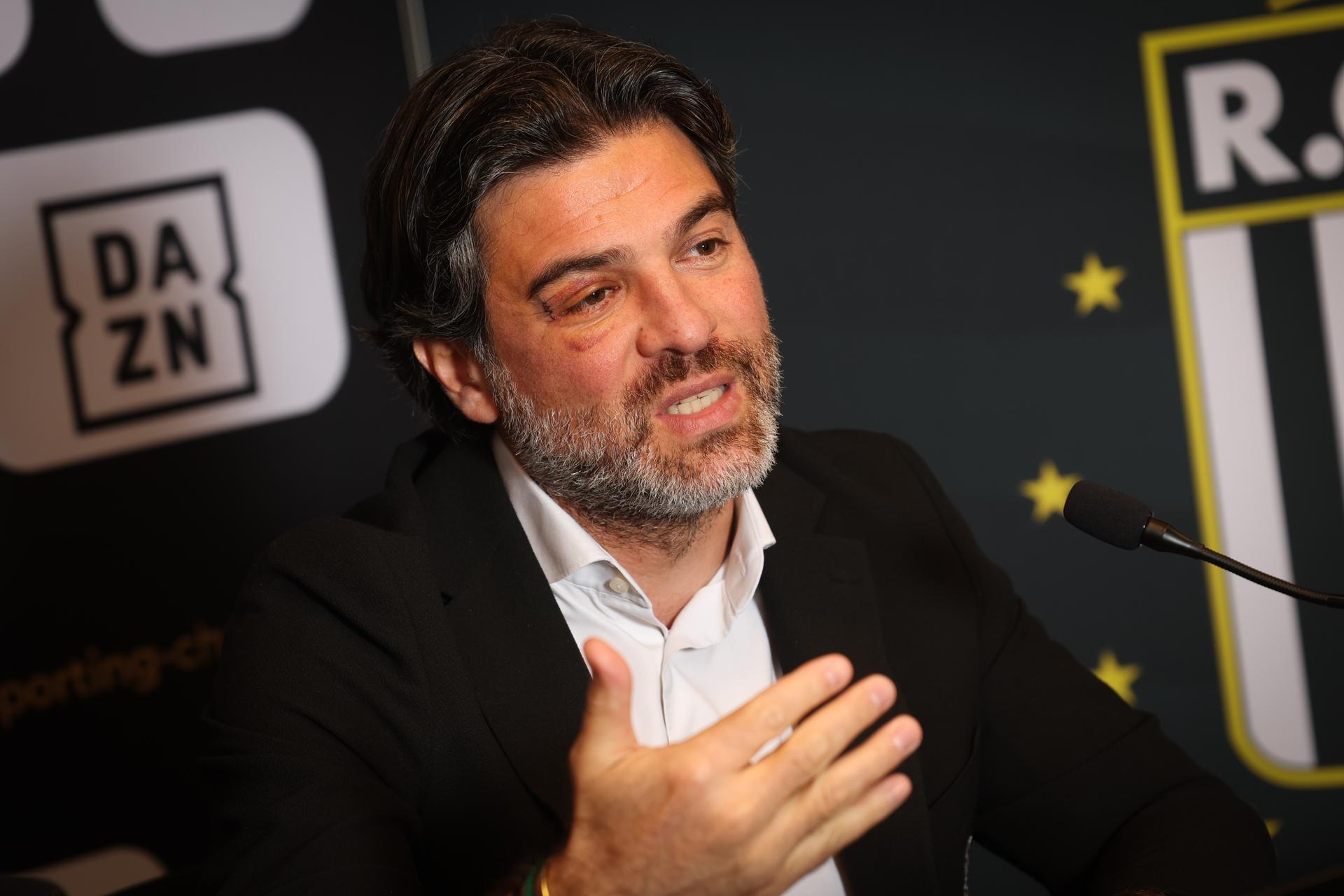 Charleroi's manager Mehdi Bayat pictured during a press conference of Belgian soccer club Sporting Charleroi to present its 2024-2027 Strategic Plan, in Charleroi, on Monday 28 October 2024. BELGA PHOTO VIRGINIE LEFOUR