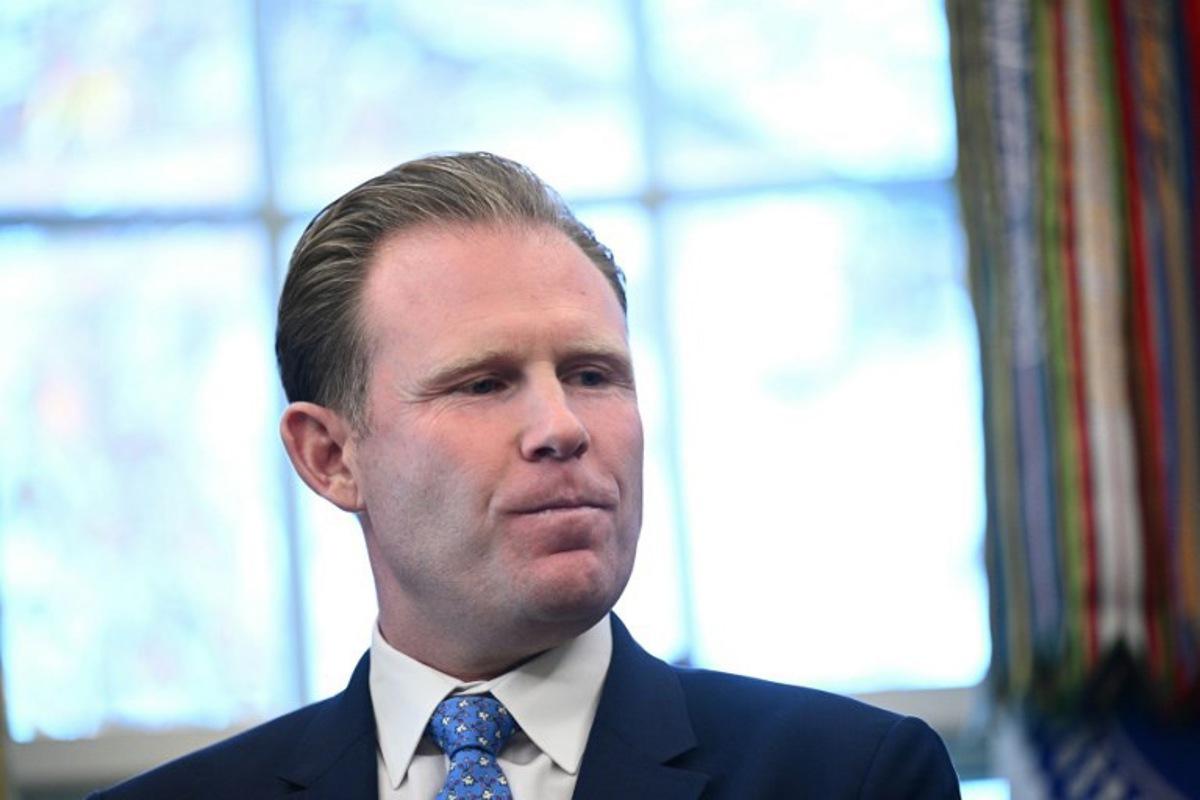Executive Director of the White House Task Force on the FIFA World Cup 2026 Andrew Giuliani looks on during a meeting with US President Donald Trump and the Task Force in the Oval Office of the White House in Washington, DC on November 17, 2025. Brendan SMIALOWSKI / AFP