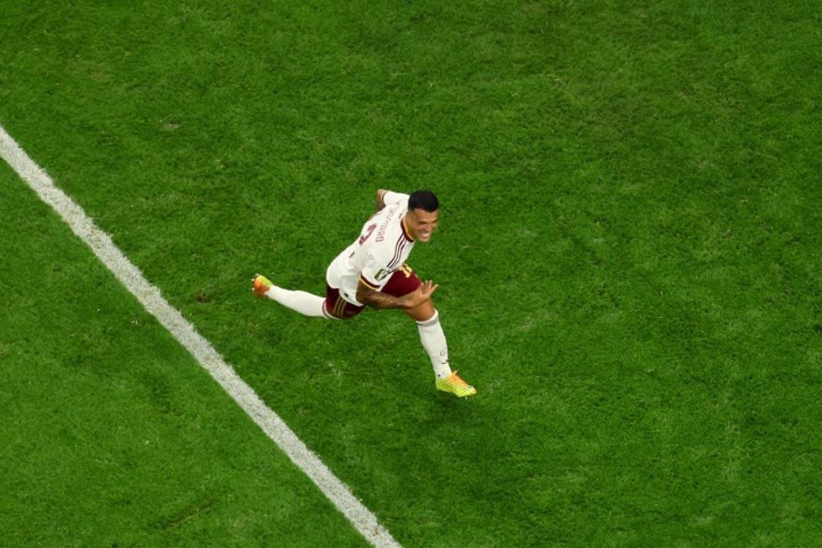 Spain's defender #12 Pedro Porro celebrates scoring his team's second goal during the 2026 World Cup football tournament semi-final match between France and Spain at the Dallas Stadium in Arlington on July 14, 2026. Odd ANDERSEN / AFP