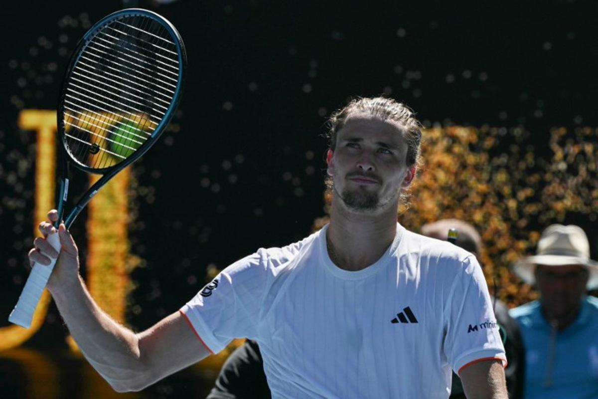 Germany's Alexander Zverev celebrates after his victory against Canada's Gabriel Diallo during their men's singles match on day one of the Australian Open tennis tournament in Melbourne on January 18, 2026. Paul Crock / AFP