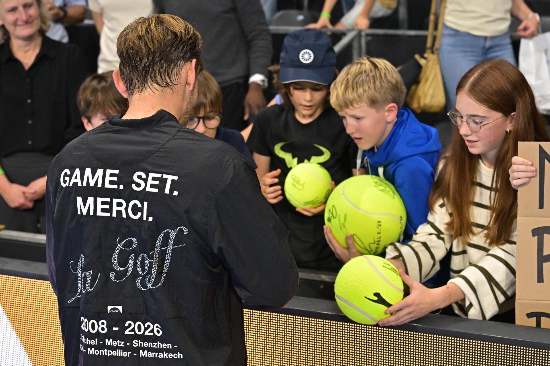 Belgian David Goffin signs autographs after winning his first match at the European Open ATP tennis tournament in Brussels, on Wednesday 21 October 2026. This year's edition of the tournament is taking place from 17 to 25 October BELGA PHOTO DAVID PINTENS