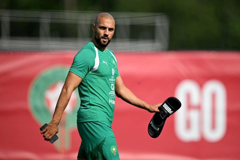 Morocco's midfielder Sofyan Amrabat takes part in a training session for the 2026 World Cup football tournament at the Pingry School in Basking Ridge, New Jersey, on June 11, 2026. MAURO PIMENTEL / AFP