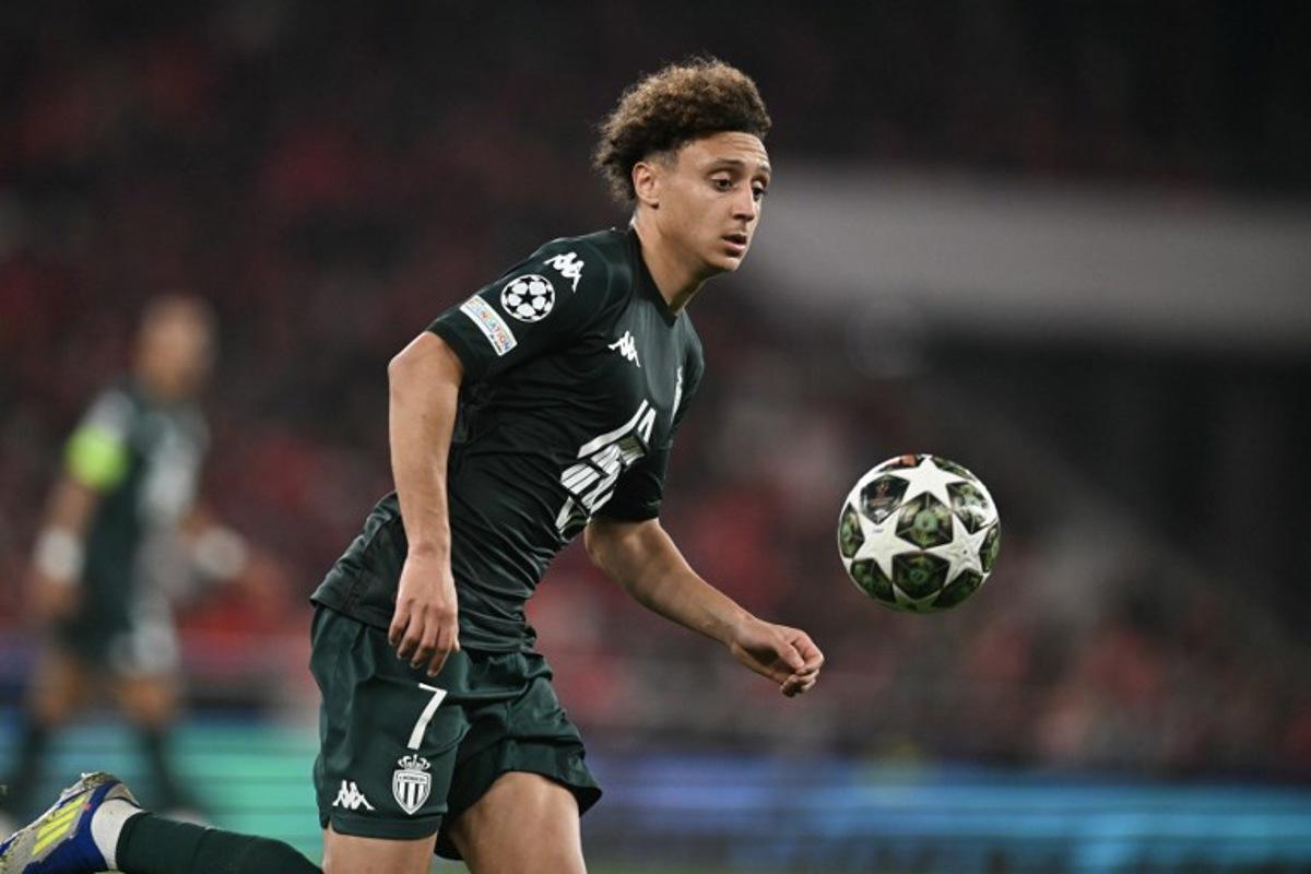 Monaco's Moroccan midfielder #07 Eliesse Ben Seghir controls the ball during the UEFA Champions League knockout phase play-off second leg football match between SL Benfica and AS Monaco at Luz stadium in Lisbon on February 18, 2025. Patricia DE MELO MOREIRA / AFP