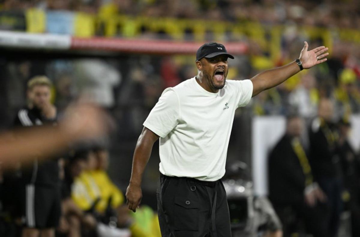 Bayern Munich's Belgian head coach Vincent Kompany reacts during the Franz Beckenbauer Supercup football match between Borussia Dortmund and FC Bayern Munich on August 22, 2026 in Dortmund, western Germany. INA FASSBENDER / AFP
