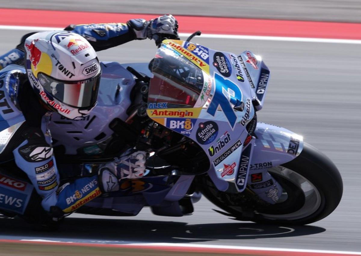 BK8 Gresini Racing MotoGP team's Spanish MotoGP rider Alex Marquez leads during the MotoGP Sprint Race of the Moto Grand Prix of Catalonia at the Circuit de Catalunya on September 6, 2024 in Montmelo on the outskirts of Barcelona. Lluis GENE / AFP