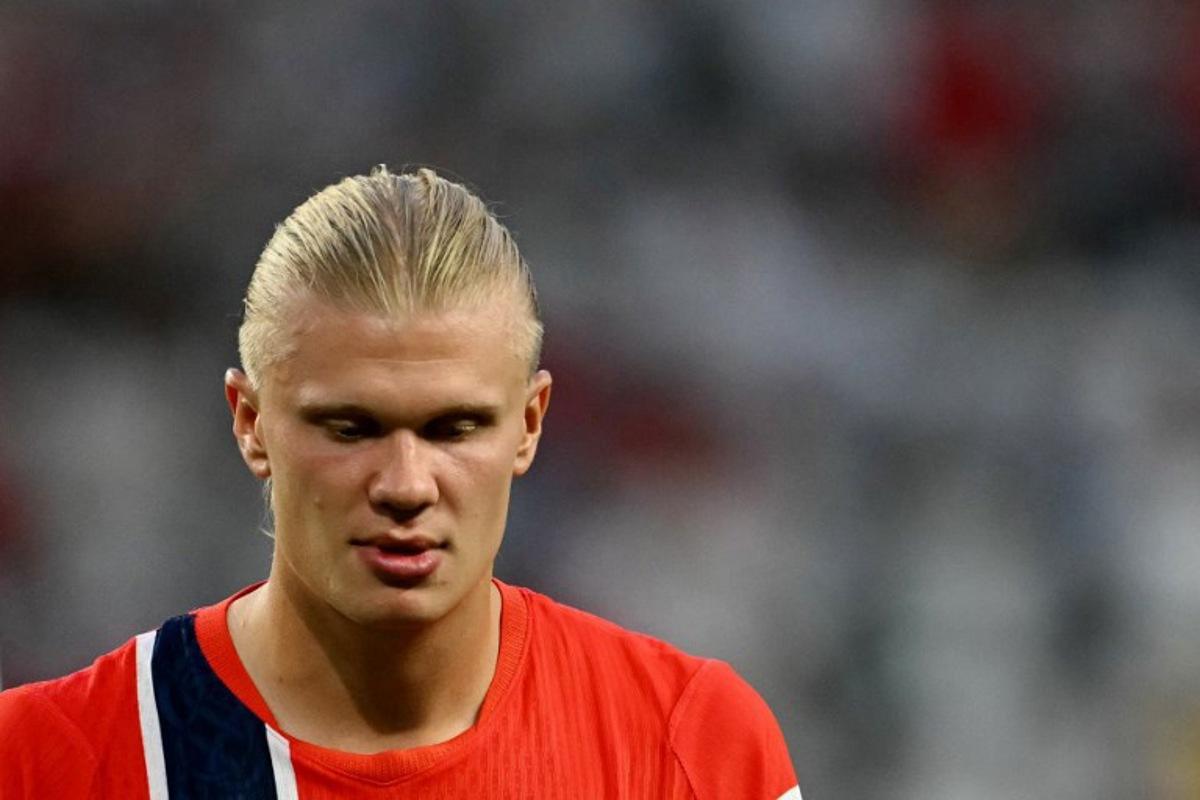 Norway's forward #09 Erling Braut Haaland reacts after losing the 2026 World Cup football tournament quarter-final match between Norway and England at Miami Stadium in Miami Gardens on July 11, 2026. CHANDAN KHANNA / AFP