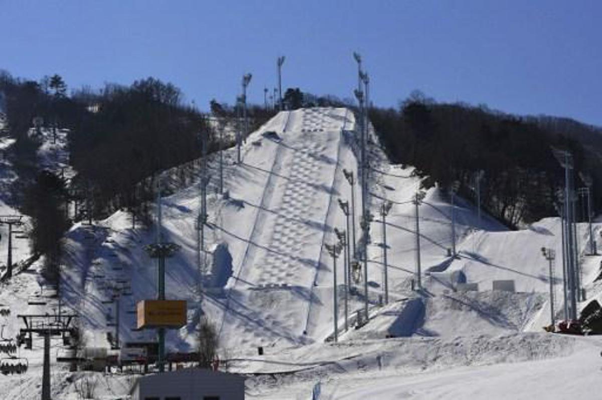 This picture taken on February 18, 2017 shows a general view of moguls venue at Bokwang Phoenix Snow Park, the venue of the freestyle skiing and snowboard events for the upcoming PyeongChang 2018 Winter Olympic Games in Pyeongchang. JUNG Yeon-Je / AFP