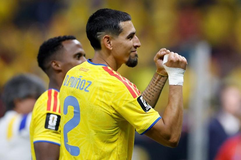 Colombia's defender #02 Daniel Munoz celebrates after winning the 2026 World Cup Group K football match between Colombia and Democratic Republic of Congo at the Guadalajara Stadium in Zapopan on June 23, 2026. Ulises RUIZ / AFP