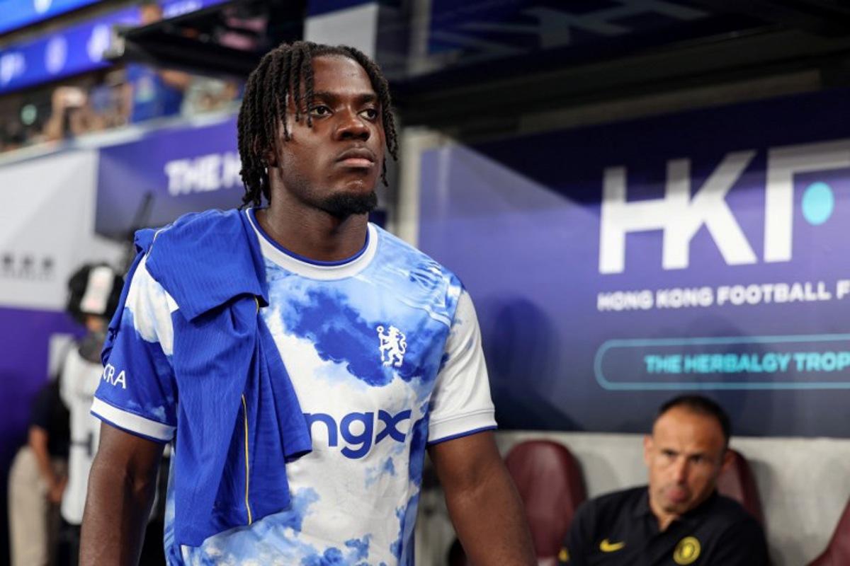 Chelsea's Romeo Lavia looks on during the first half of the football match between Chelsea and Juventus at Kai Tak Stadium in Hong Kong on August 5, 2026. May JAMES / AFP