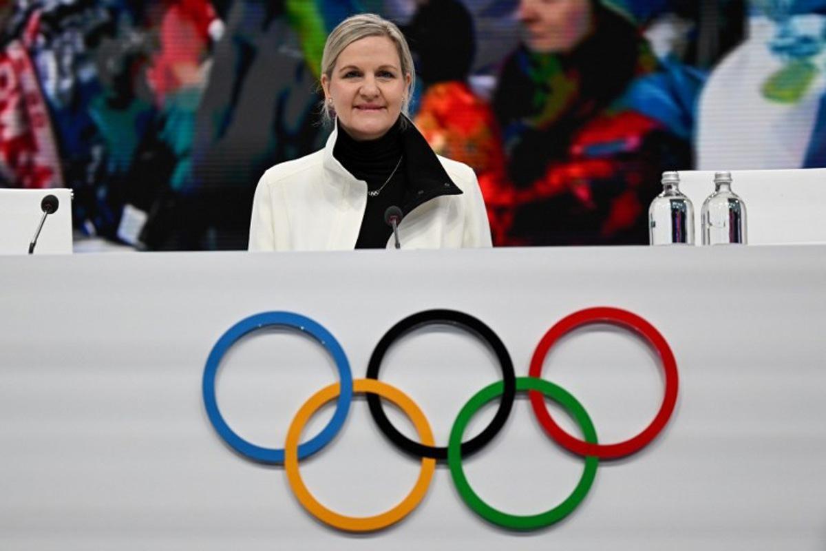 IOC President Kirsty Coventry chairs the first day of the 145th IOC Session, in Milan, northern Italy, on February 3, 2026. Daniel MUÑOZ / AFP