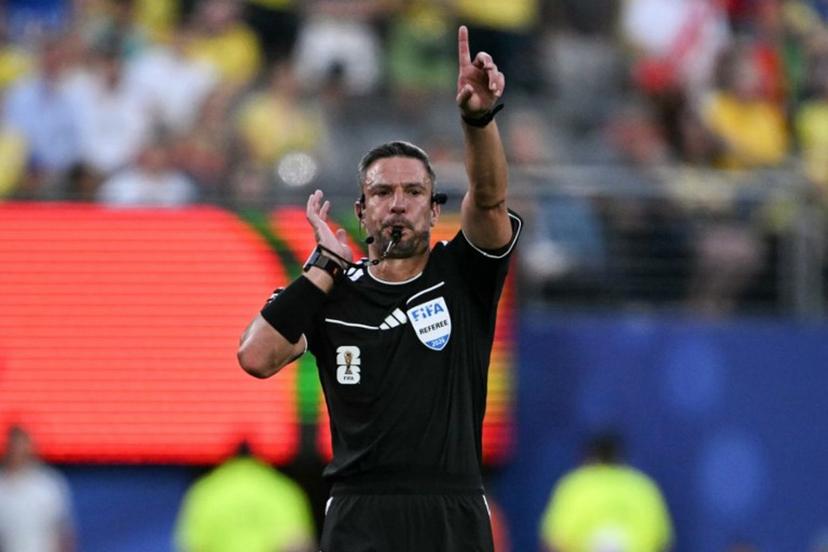 Slovene referee Slavko Vincic blows the whistle at the end of the 2026 World Cup Group C football match between Brazil and Morocco at the New York/New Jersey Stadium in East Rutherford on June 13, 2026. Mauro PIMENTEL / AFP