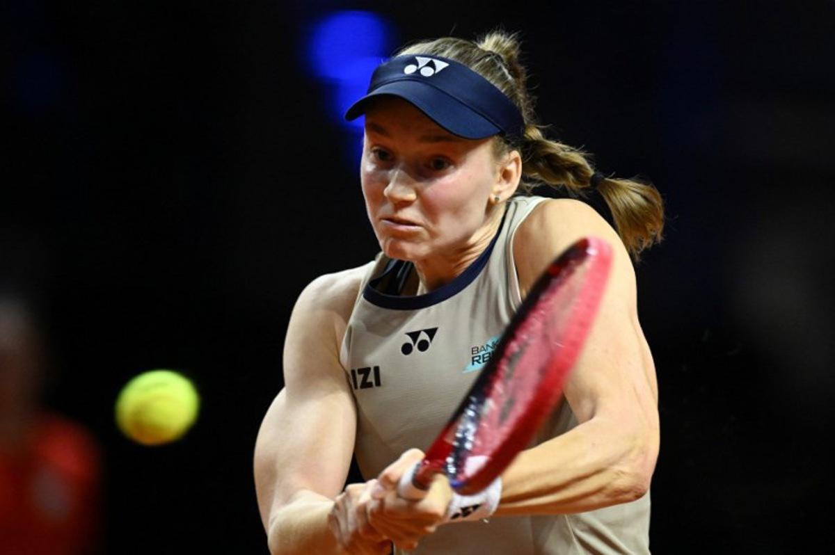 Kazakhstan's Elena Rybakina returns the ball to Russia's Mirra Andreeva (not in picture) during their semifinal match at the Women's Tennis Grand Prix WTA tournament in Stuttgart, southwestern Germany, on April 18, 2026. THOMAS KIENZLE / AFP