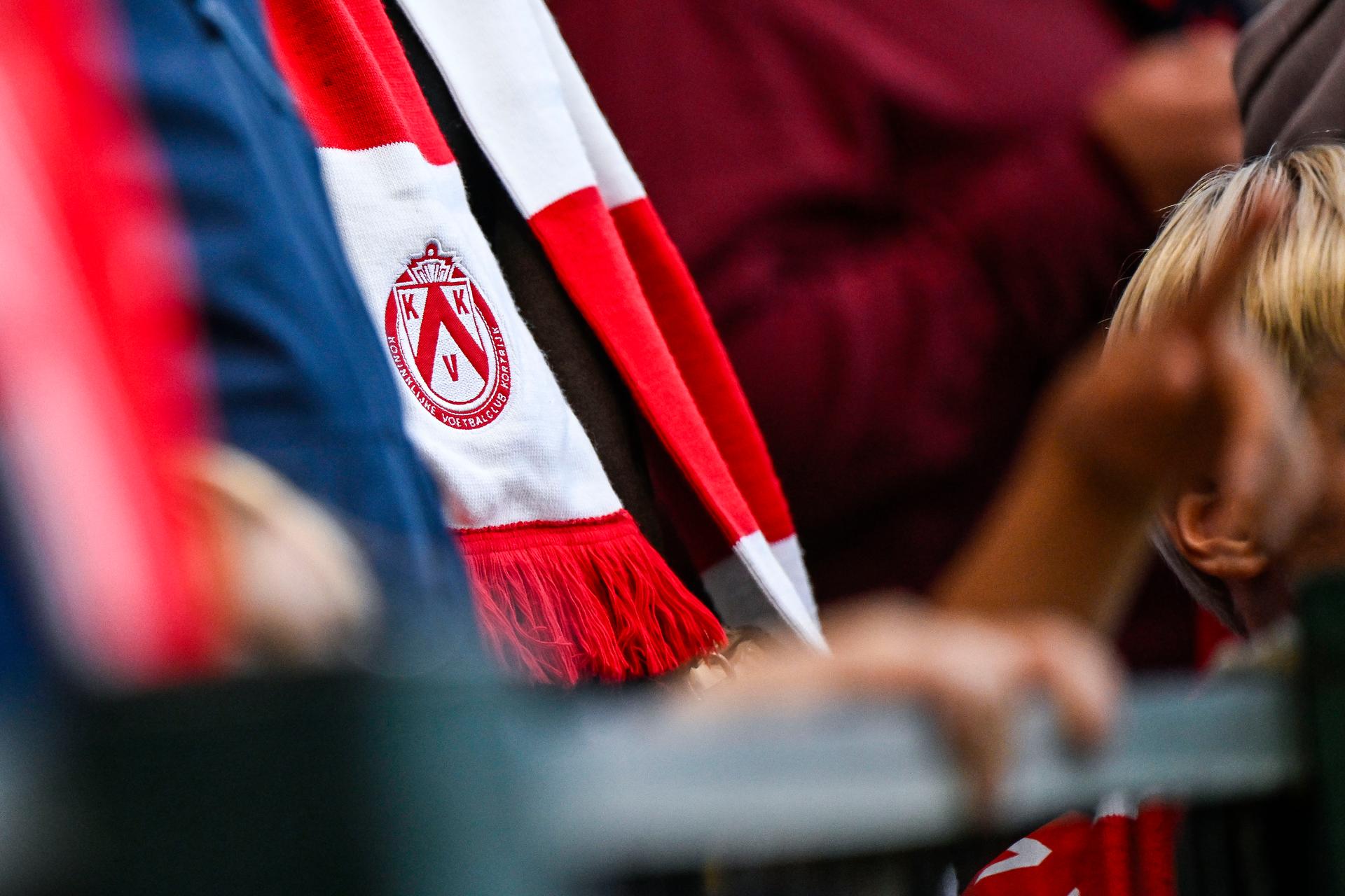 a KV Kortrijk logo pictured at a soccer match between KV Kortrijk and Sporting Charleroi, Saturday 29 August 2026 in Kortrijk, on day 4 of the 2026-2027 'Jupiler Pro League' first division of the Belgian championship. BELGA PHOTO TOM GOYVAERTS