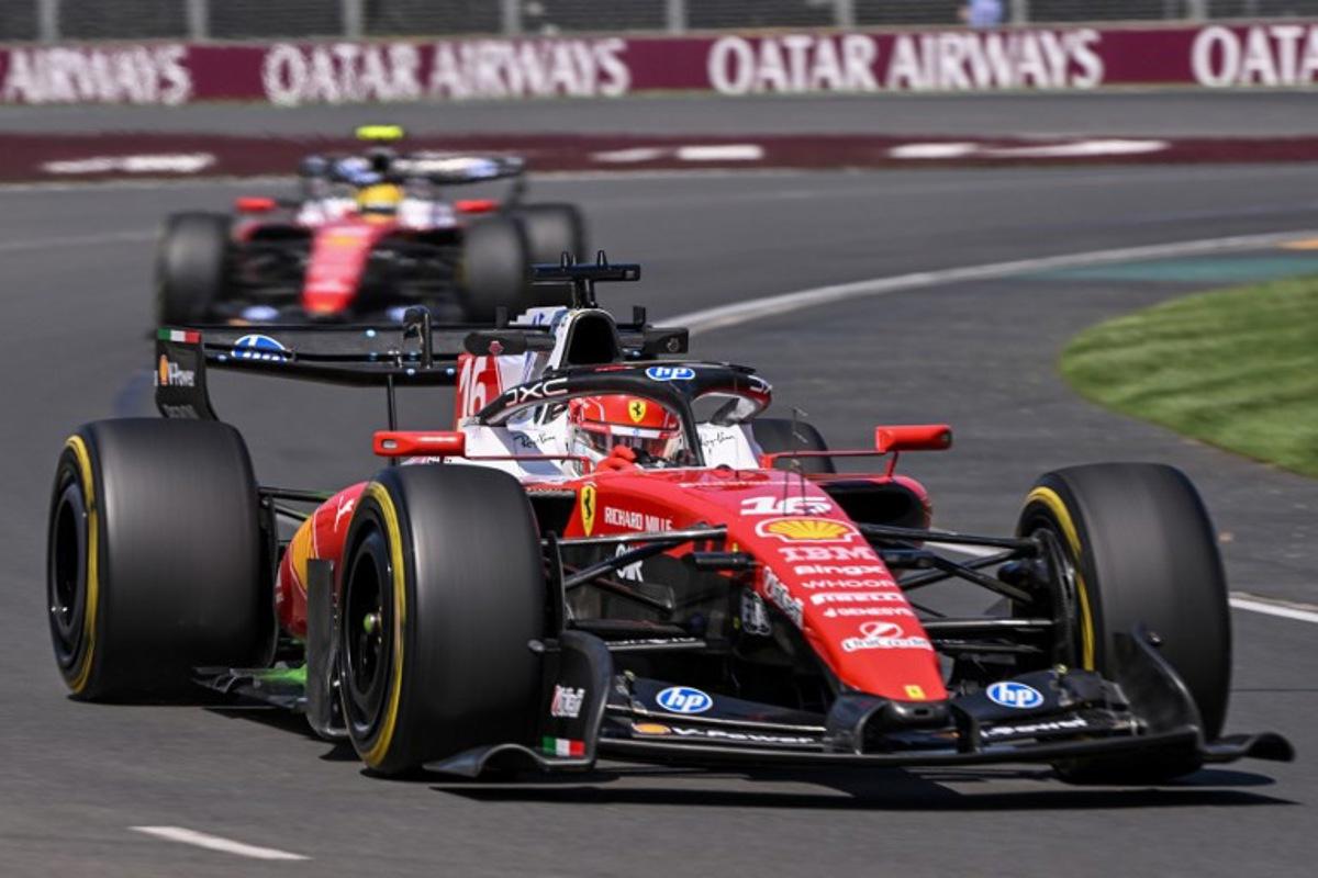 Ferrari's Monegasque driver Charles Leclerc drives during the first practice session of the Formula One Australian Grand Prix at the Albert Park Circuit in Melbourne on March 6, 2026. WILLIAM WEST / AFP