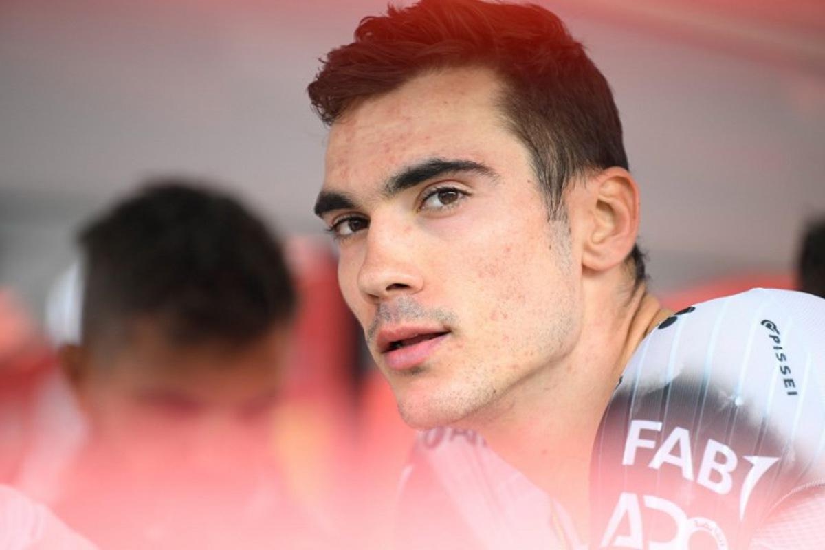 Team UAE's Spanish rider Juan Ayuso looks on after winning the seventh stage of the Vuelta a Espana, a 187 km race between Andorra la Vella and Cerler, on August 29, 2025. Josep LAGO / AFP