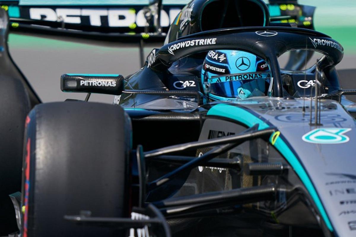 Mercedes' British driver George Russell races during a practice session for the 2026 Formula 1 Grand Prix du Canada at Circuit Gilles-Villeneuve in Montreal, Canada, on May 22, 2026. Geoff ROBINS / AFP