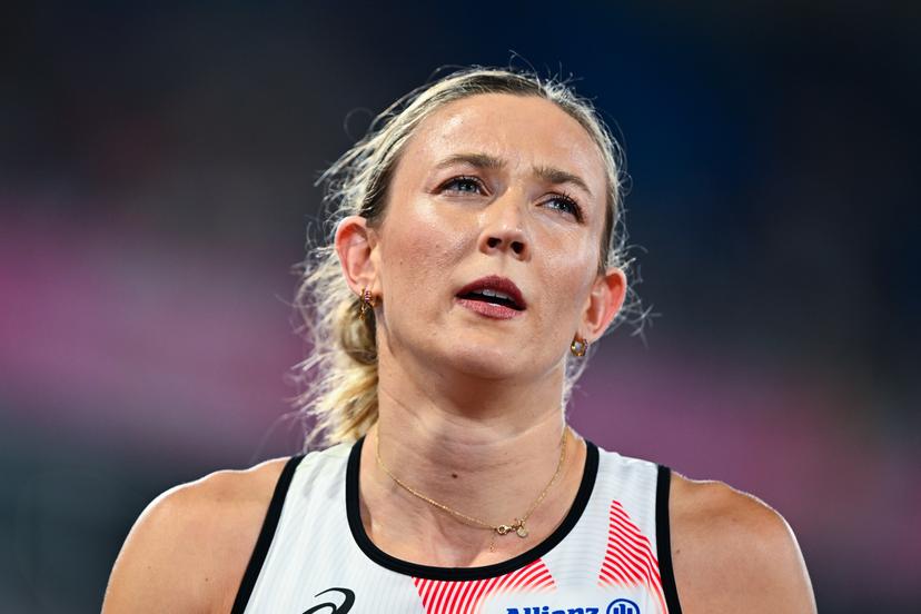 Belgian Paulien Couckuyt reacts after the women's 400m on the third day of the European Athletics Championships (August 10-18) in Birmingham, United Kingdom, on Wednesday 12 August 2026. BELGA PHOTO ERIC LALMAND