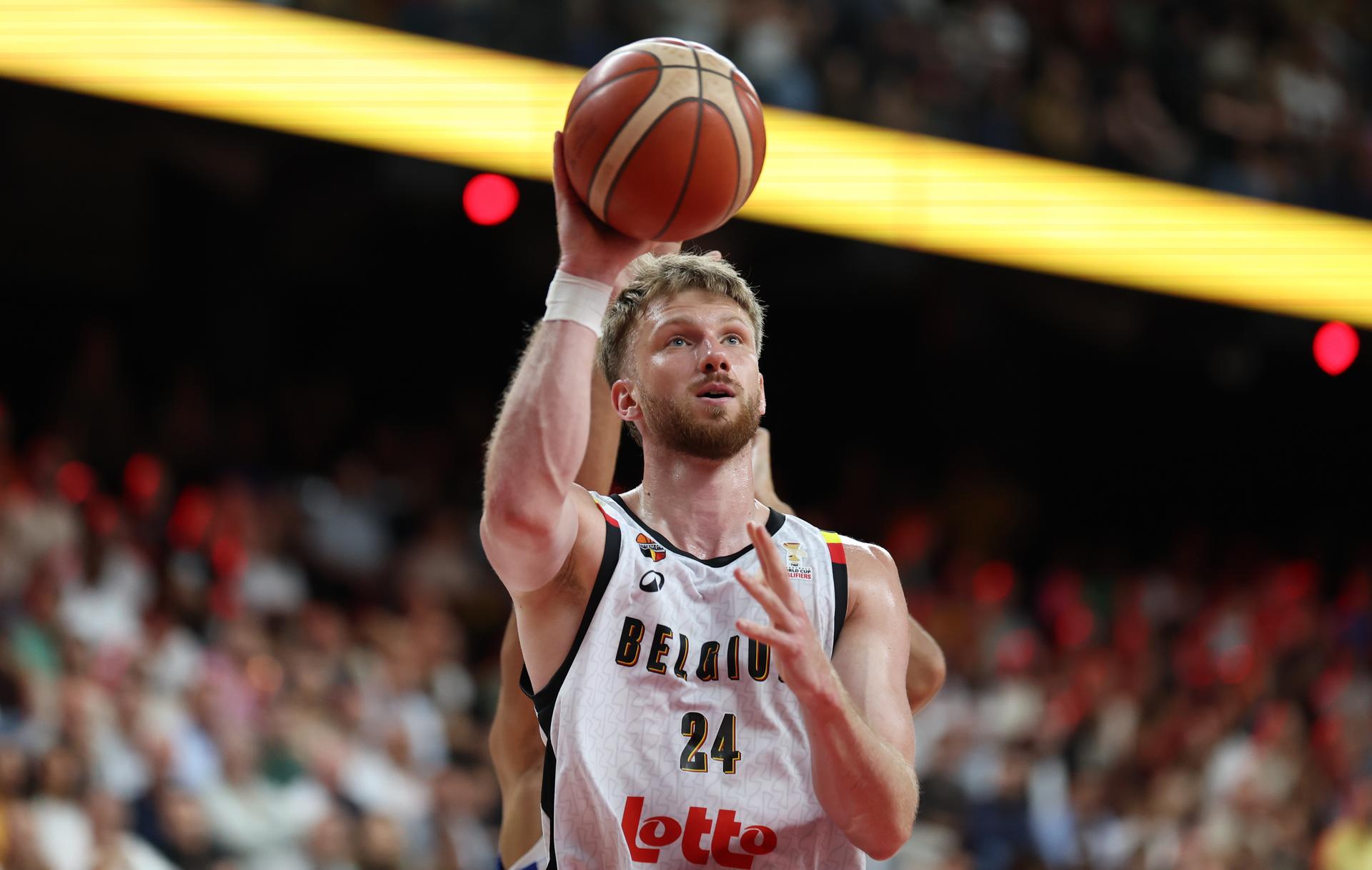 Belgium's Andy van Vliet fights for the ball during a basketball match between Belgian national team Belgian Lions and France, Friday 03 July 2026 in Antwerp, qualifier 5/6 for the men's 2027 FIBA World Championships. BELGA PHOTO VIRGINIE LEFOUR