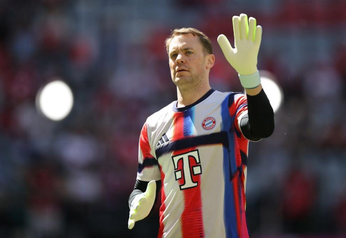 Bayern Munich's German goalkeeper #01 Manuel Neuer warms up ahead the German first division Bundesliga football match between FC Bayern Munich and Heidenheim in Munich on May 2, 2026. Alexandra BEIER / AFP