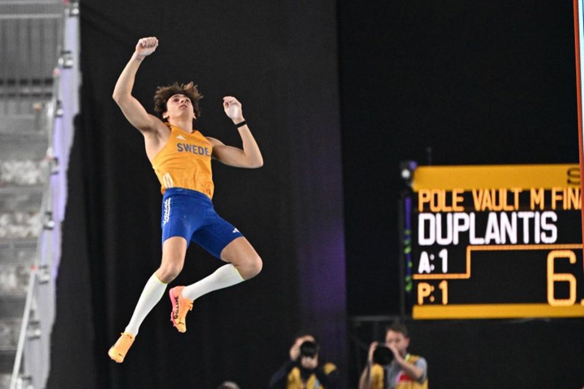 Sweden's Armand Duplantis competes in the men's pole vault final during the Indoor World Athletics Championships in Nanjing, China's Jiangsu province on March 22, 2025. Pedro Pardo / AFP