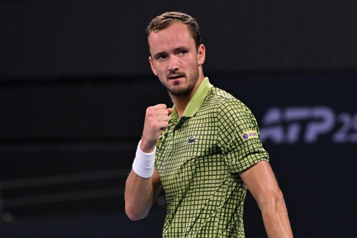 Daniil Medvedev of Russia reacts during the men's singles final against Brandon Nakashima of the US at the Brisbane International tennis tournament in Brisbane on January 11, 2026. William WEST / AFP