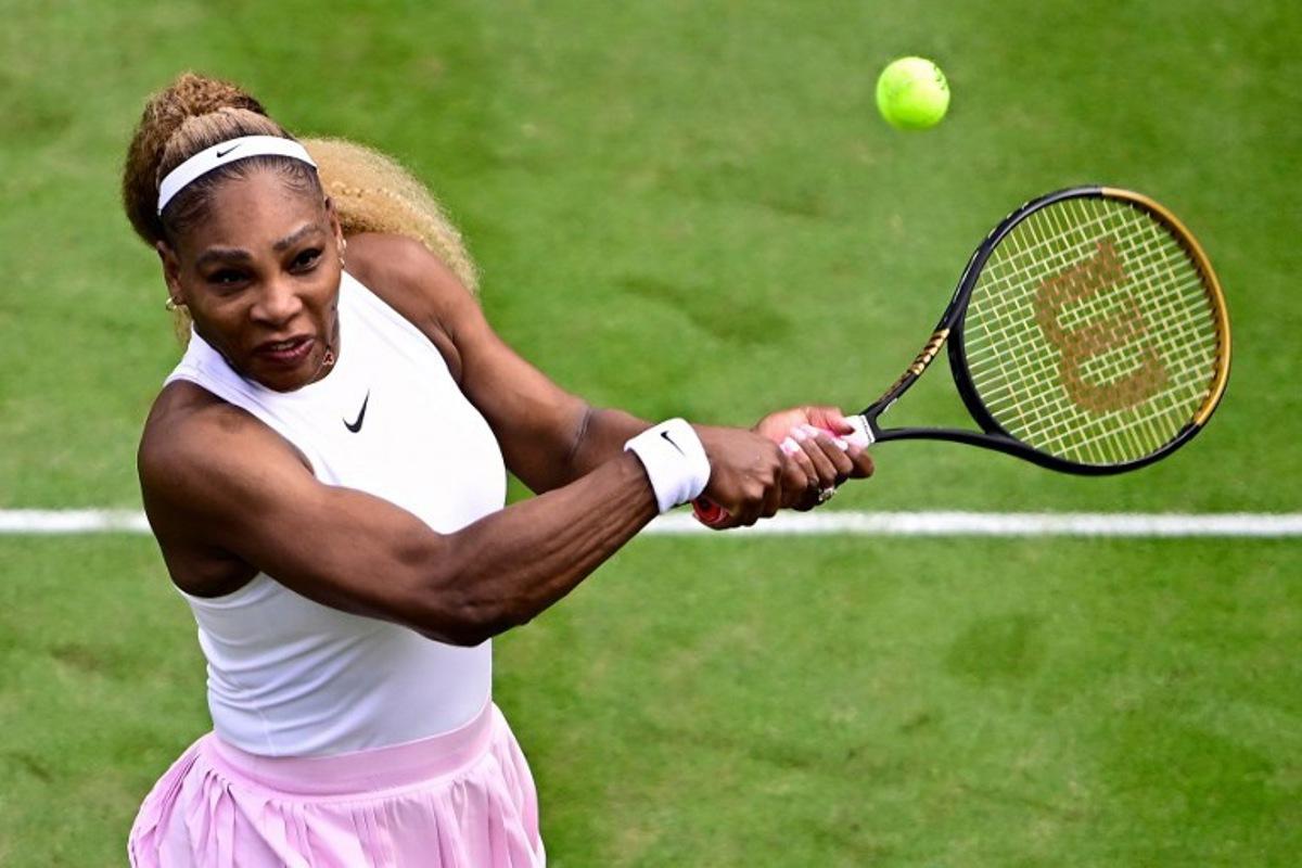 US tennis player Serena Williams returns the ball as she play with Czech Republic's Karolina Muchova against New Zealand's Erin Routliffe and Mexico's Giuliana Olmos during the women's doubles round of 16 match at the WTA500 Berlin Tennis Open tournament in Berlin on June 16, 2026. Tobias SCHWARZ / AFP