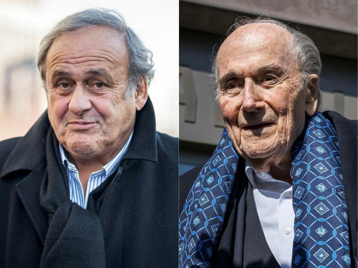 (COMBO) This combination of pictures created on March 25, 2025 shows (L) former UEFA president Michel Platini leaving the courthouse after the first day of his trial on appeal by the Swiss Attorney General's office to reopen proceedings for another examination of the charges of fraud against the former UEFA and FIFA presidents, in Muttenz, near Basel, on March 3, 2025, and (R) former FIFA president Sepp Blatter leaves for a break the court house in Muttenz near Basel during his trial before a special appeals court that will hear a request by the country's Attorney General's office (OAG) to reopen proceedings against Platini and former FIFA president after they were acquitted by the Swiss Federal Court in June 2022 of charges that included "disloyal management", "breach of trust" and "forgery of securities", on March 3, 2025. Former FIFA president Sepp Blatter and ex-UEFA chief Michel Platini on Tuesday were acquitted again on appeal by a Swiss court in a long-running corruption case that began in 2015. Fabrice COFFRINI / AFP