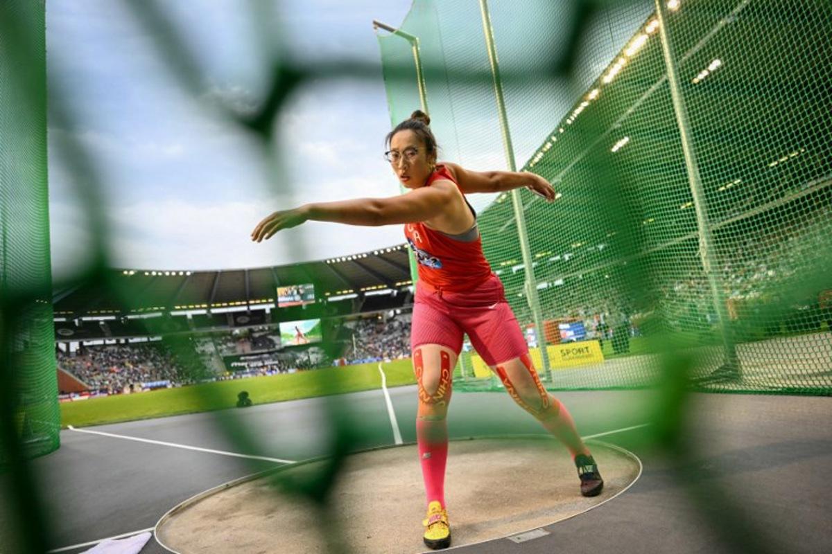 China's Bin Feng competes in the women's discus throw during the World Athletics Diamond League athletics meeting at the King Baudouin Stadium in Brussels, on September 4, 2026. NICOLAS TUCAT / AFP