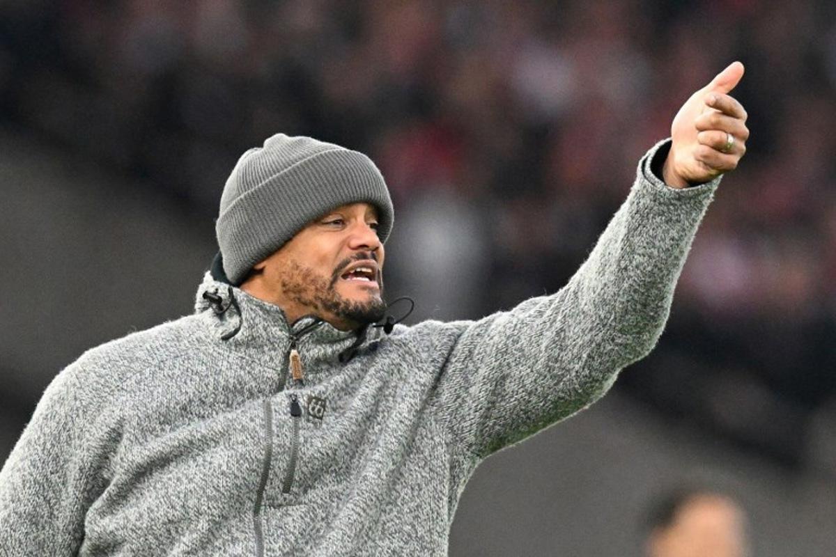 Bayern Munich's Belgian head coach Vincent Kompany gestures on the sidelines during the German first division Bundesliga football match between VfB Stuttgart and FC Bayern Munich in Stuttgart on December 6, 2025. THOMAS KIENZLE / AFP