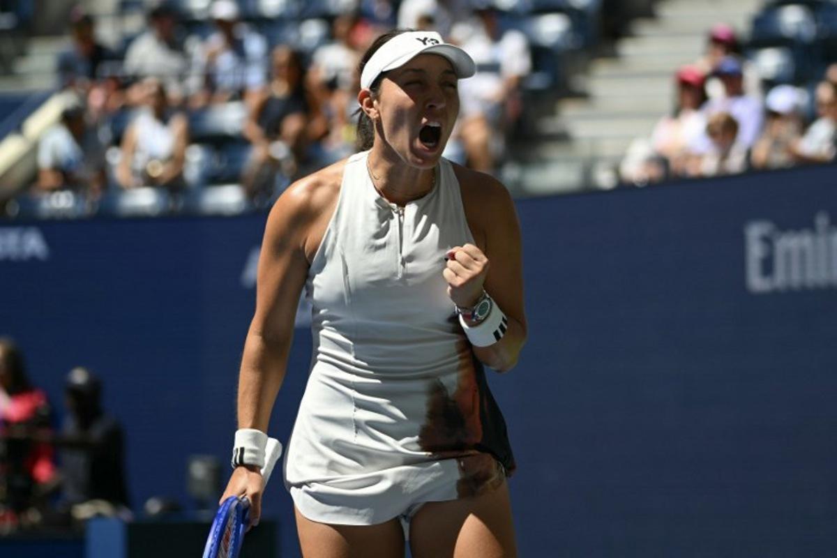 USA's Jessica Pegula celebrates her victory over USA's Ann Li during their women's singles round of 16 tennis match on day eight of the US Open tennis tournament at the USTA Billie Jean King National Tennis Center in New York City, on August 31, 2025. ANGELA WEISS / AFP
