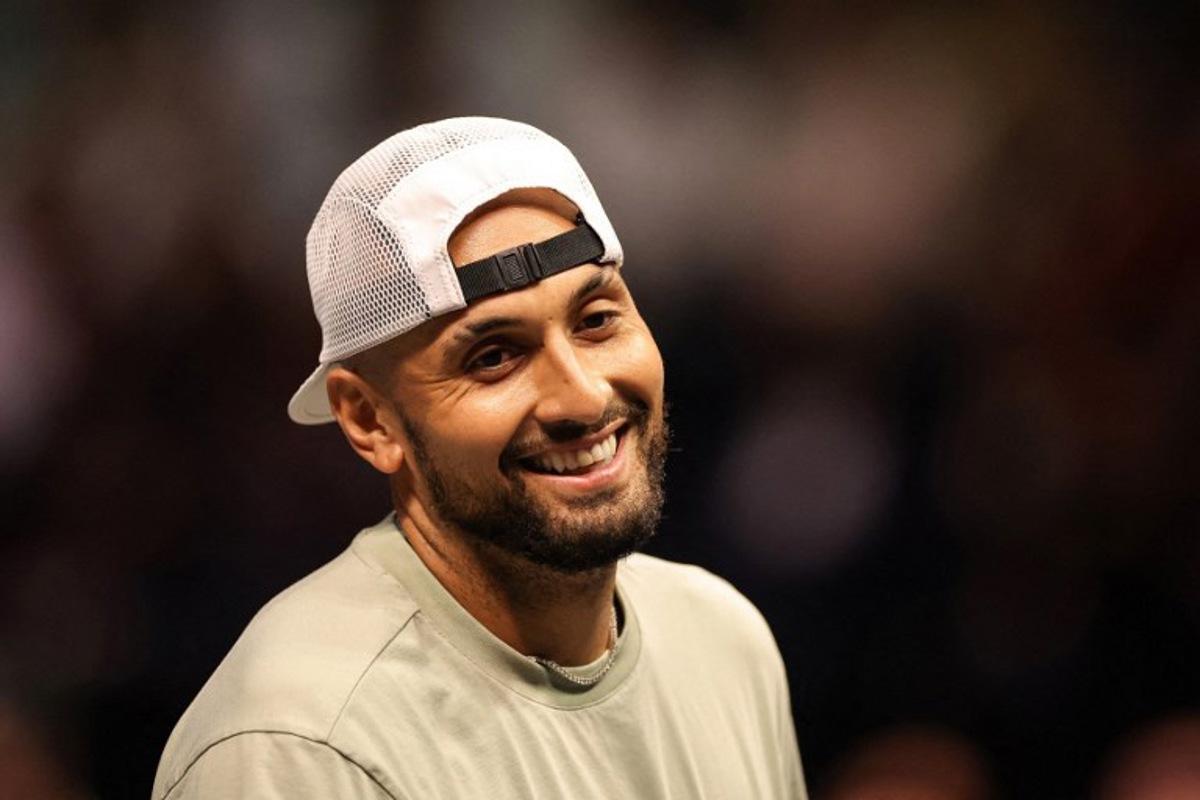 Australia's Nick Kyrgios reacts during his Battle of the Sexes exhibition tennis match against Belarus' Aryna Sabalenka in Dubai on December 28, 2025. Amr Alfiky / POOL / AFP