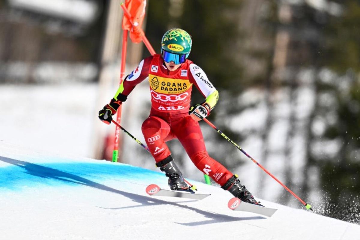 Austria's Julia Scheib competes in the first run of the women's giant slalom race during the FIS Ski World Cup event in Are, Sweden, on March 14, 2026. Pontus LUNDAHL / TT News Agency / AFP