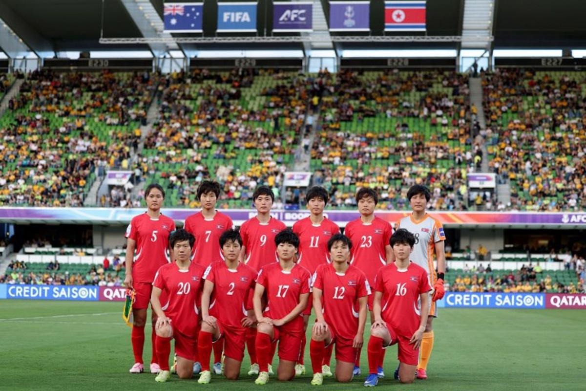 North Korea's players pose for a team photograph before the AFC Women's Asian Cup Australia 2026 football match between Australia and North Korea in Perth on March 13, 2026. COLIN MURTY / AFP