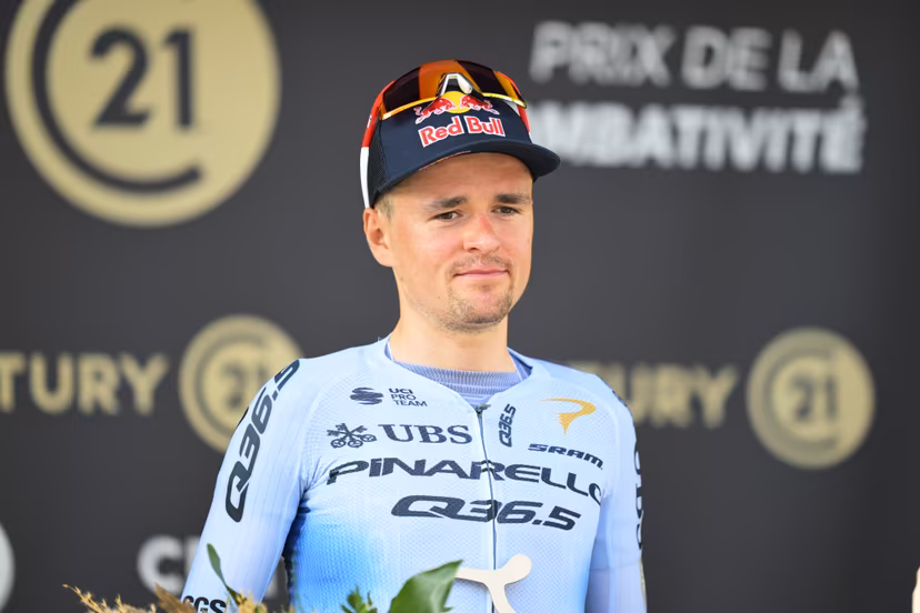 British Thomas Pidcock of Pinarello-Q36.5 Pro Cycling Team celebrates on the podium with the combativity award after the stage 13 of the 2026 Tour de France cycling race, a stage of 205km from Dole to Belfort, on Friday 17 July 2026. The 113th edition of the Tour de France starts on Saturday 4 July in Barcelona, Spain, and will finish in Paris, France on the 26th of July. BELGA PHOTO DAVID PINTENS