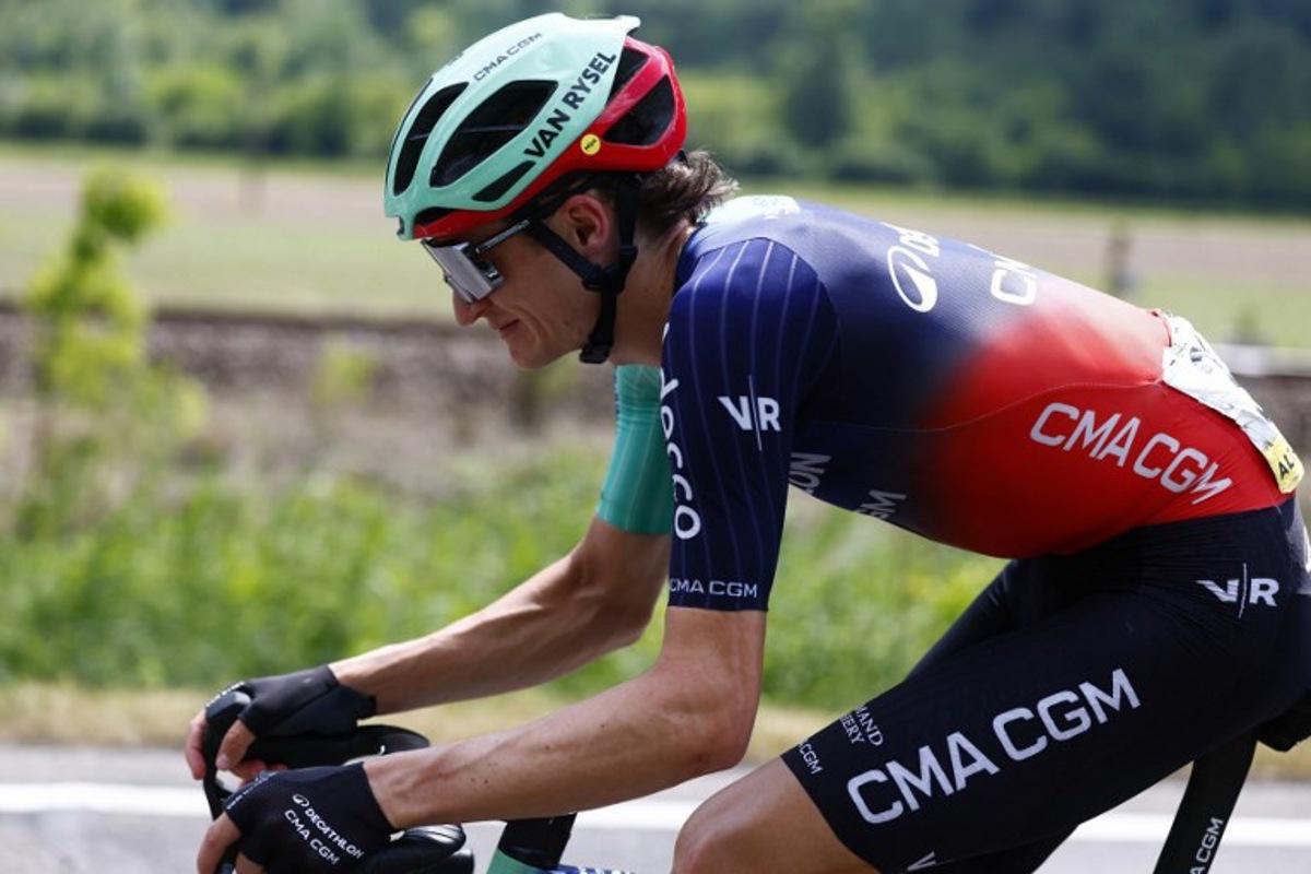 Team Decathlon CMA CGM Austrian rider Felix Gall during the 18th stage of the Giro d'Italia 2026 - Tour of Italy cycling race between Fai della Paganella and Pieve di Soligo, Italy, on May 28, 2026. Luca Bettini / AFP