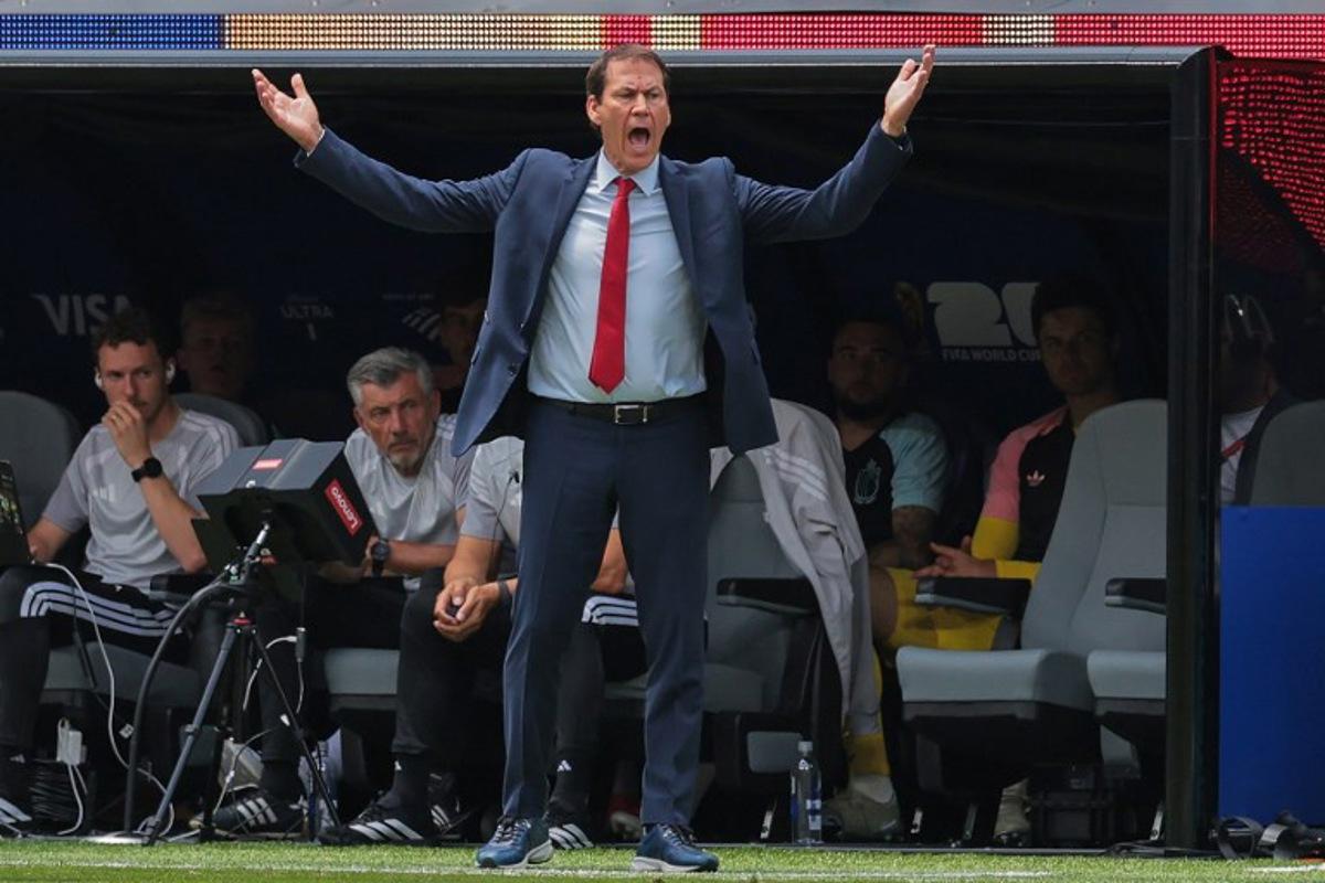 Belgium's French head coach Rudi Garcia gestures on the touchline during the 2026 World Cup football tournament quarter-final match between Spain and Belgium at the Los Angeles Stadium in Inglewood on July 10, 2026. Etienne LAURENT / AFP