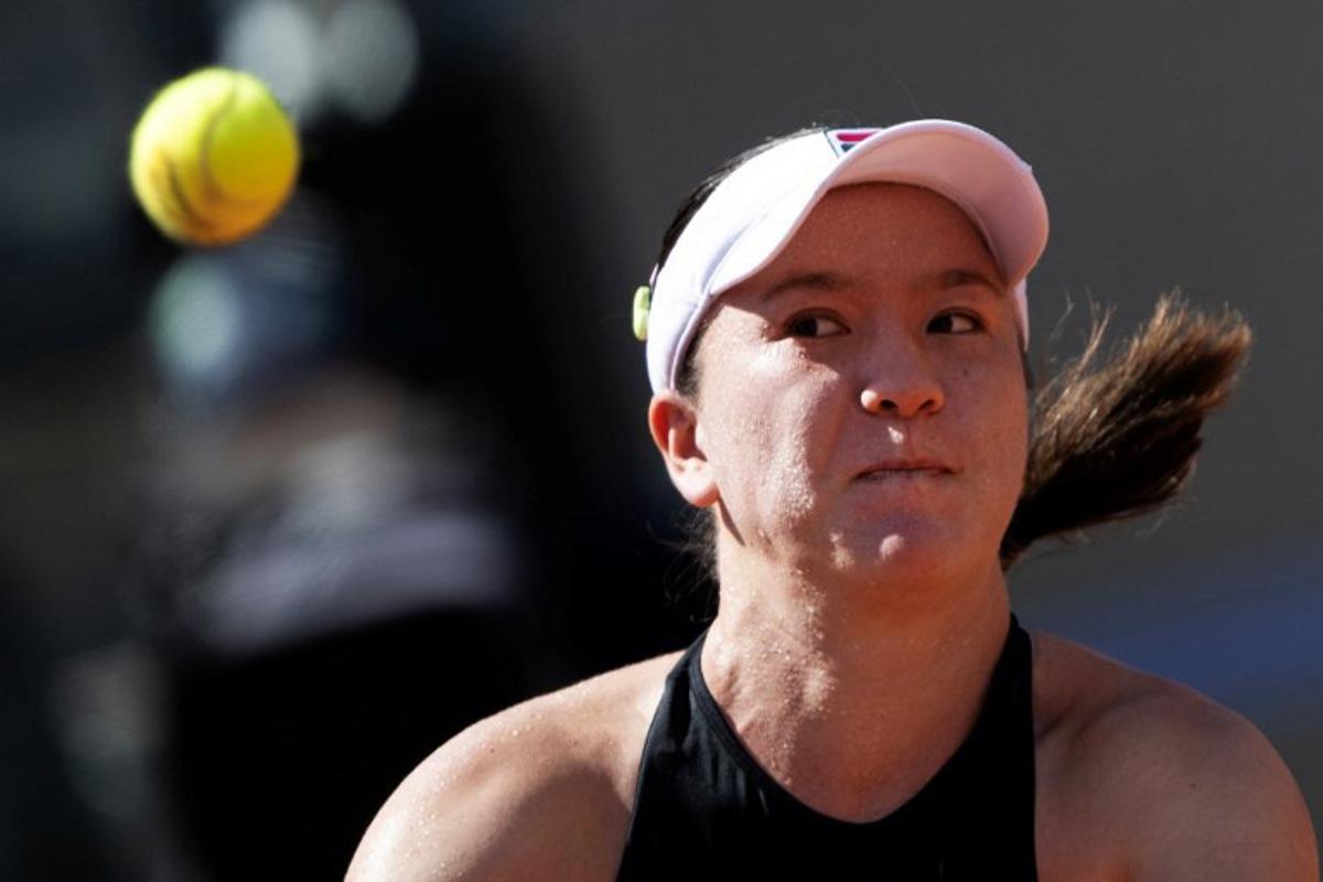 New Zealand's Lulu Sun looks on during her match against Italy's Jasmine Paolini of the WTA Rome Open tennis tournament at the Foro Italico in Rome, on May 8, 2025. MARCO BERTORELLO / AFP