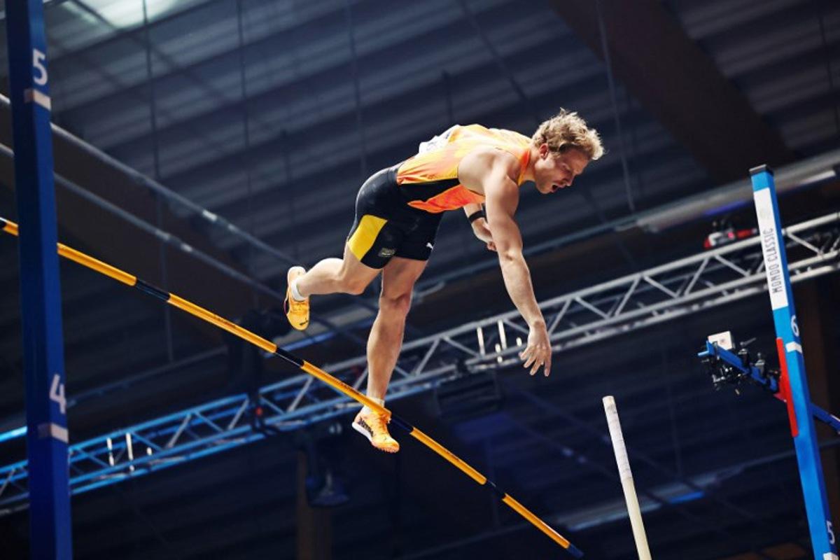 Belgium's Ben Broeders competes in the pole vault gala of the Mondo Classics 2025 Athletics Meeting at the IFU Arena in Uppsala, Sweden on March 13, 2025. Fredrik PERSSON / TT NEWS AGENCY / AFP